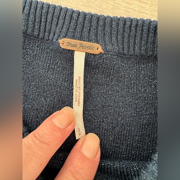 Free People Let It Shine Sweater Metallic Knit Cropped Balloon Sleeves Sz Small - Picture 11 of 11